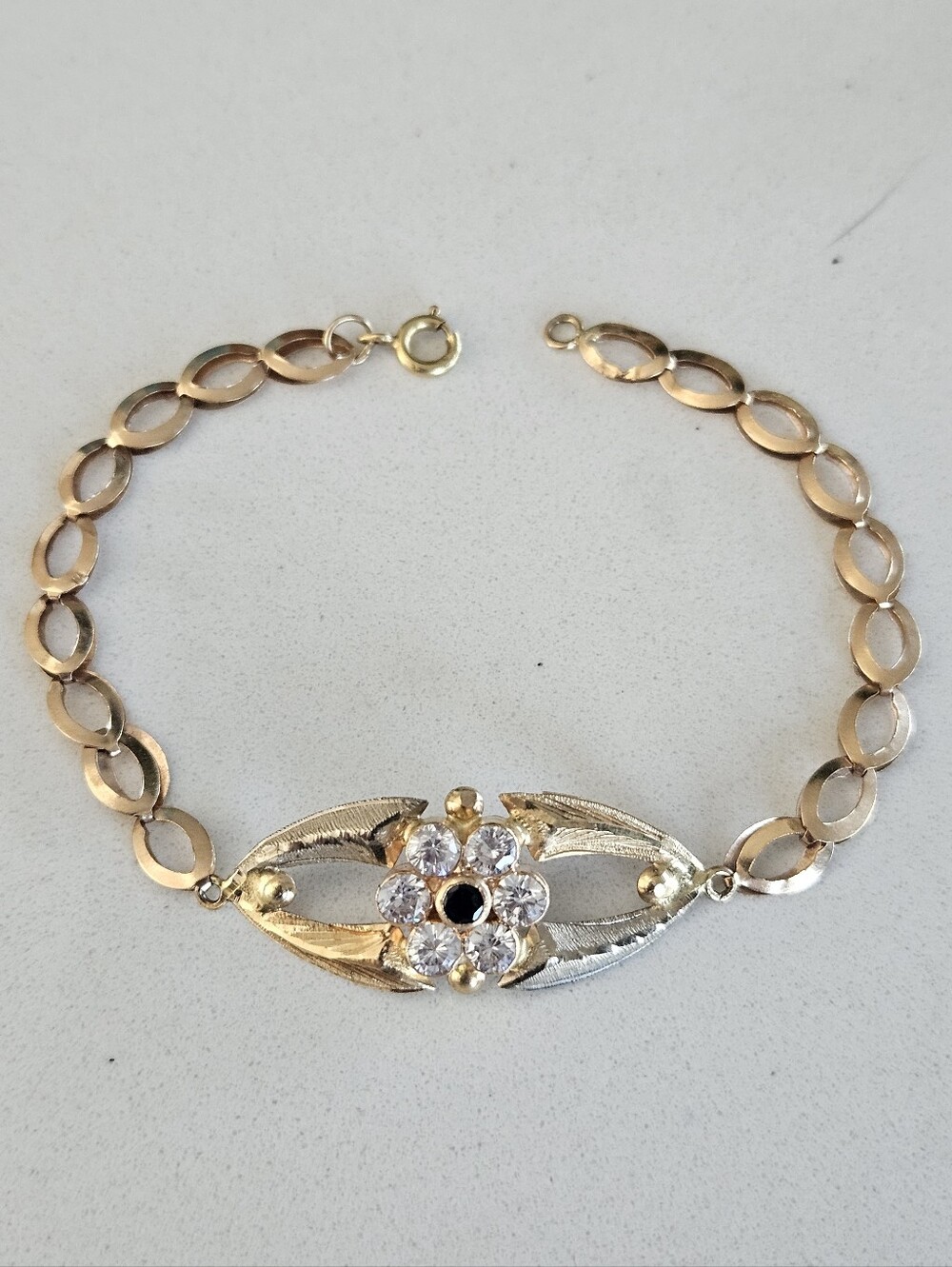 Victorian Unique Solid 18k Multi Tone Gold Gemstones Flower Bracelet 7.5"
